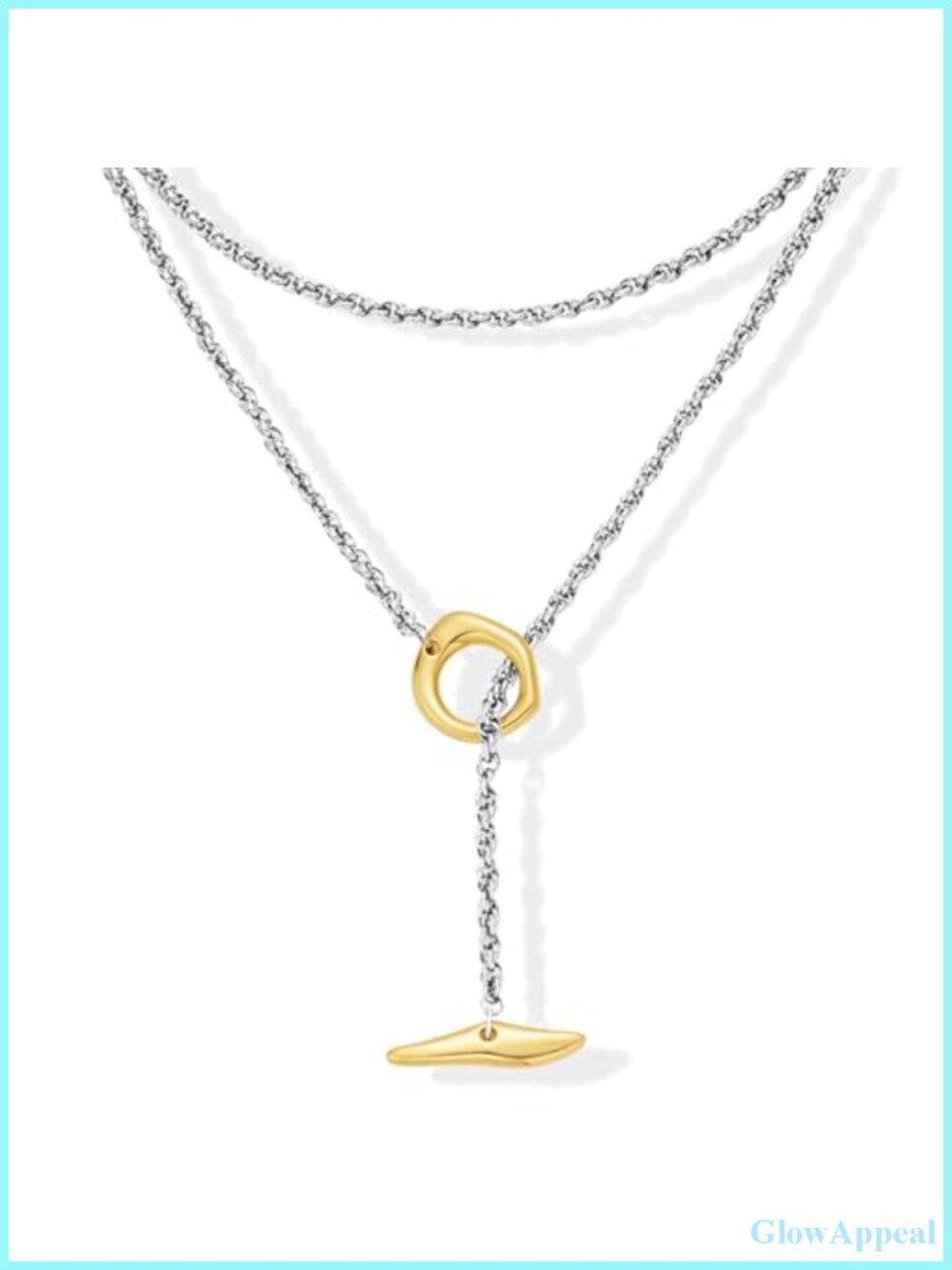 Two Tone Y Necklace Silver & Gold Plated Lariat Adjustable Layered